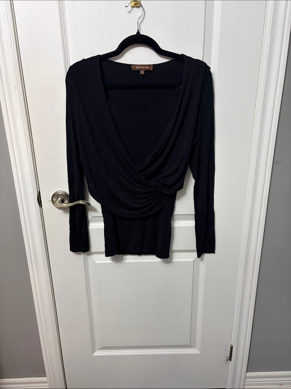 Melanie Lyne Black Drape Surplice Long-Sleeve Top